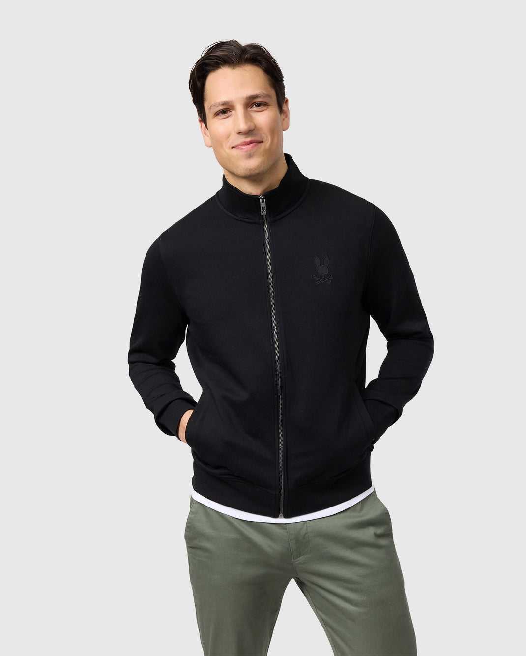 Sweat a Capuche Psycho Bunny Lyons High Collar Full Zip Noir Homme | HPJ-61956334